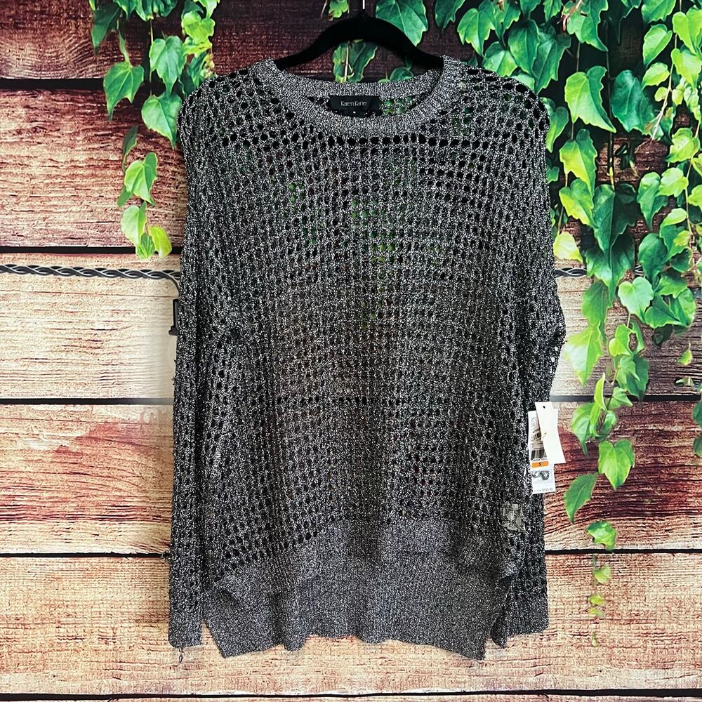 NWT $128 Karen Kane Crochet Knit Sweater Small Glitter Shimmer Shiny New Years